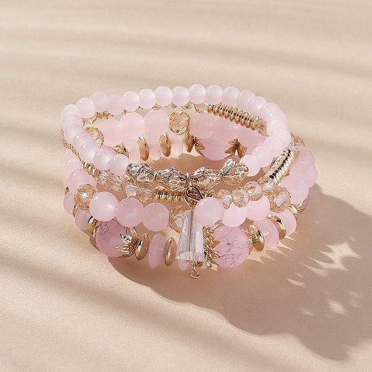 4 Pcs Crystal Beaded Boho Bracelet Set Women's Jewelry Gift