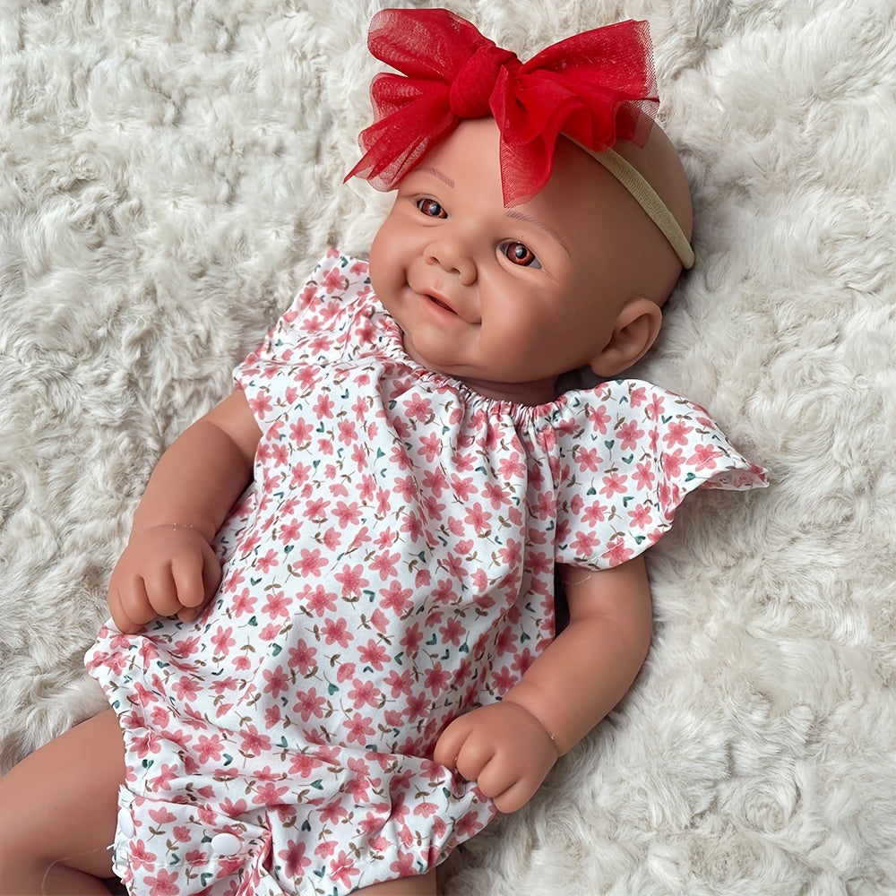 Soft Silicone Reborn Girl Doll with Brown Eyes Hand Painted Outfit