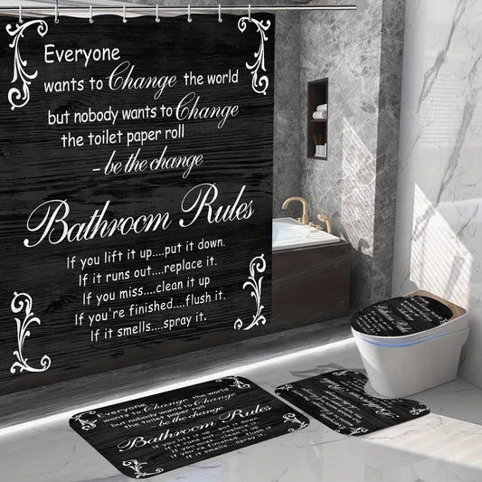 Bathroom Rules Shower Curtain Set with 4 Pieces