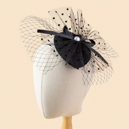 Vintage Mesh Bow Decor Cap With Clip Cosplay Dress Up Hair Accessories