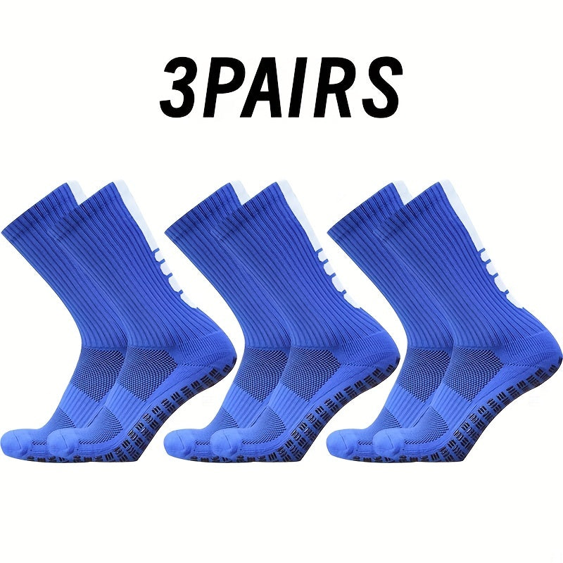 3 Pairs Striped Soccer Socks - Breathable, Sweat Absorbing, Non-slip