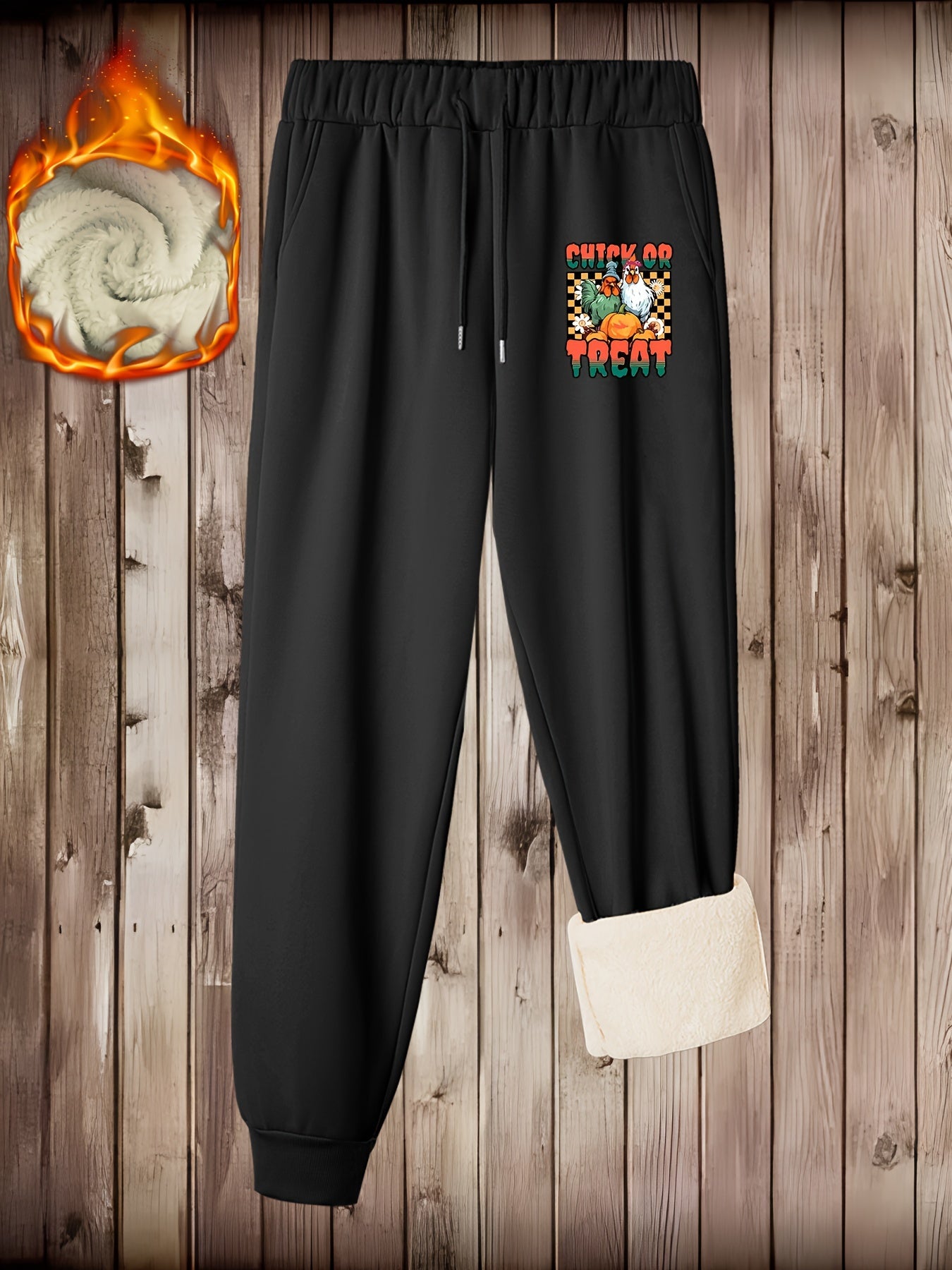 Women's Plus Letter & Chicken Print Fleece Harem Pants