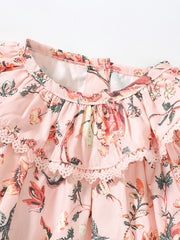 Girls' Ruffle Collar Floral Long Sleeve Casual Dress