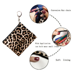 Leopard Print Cosmetic Bag Women Zipper Makeup Pouch Keychain Travel Organizer