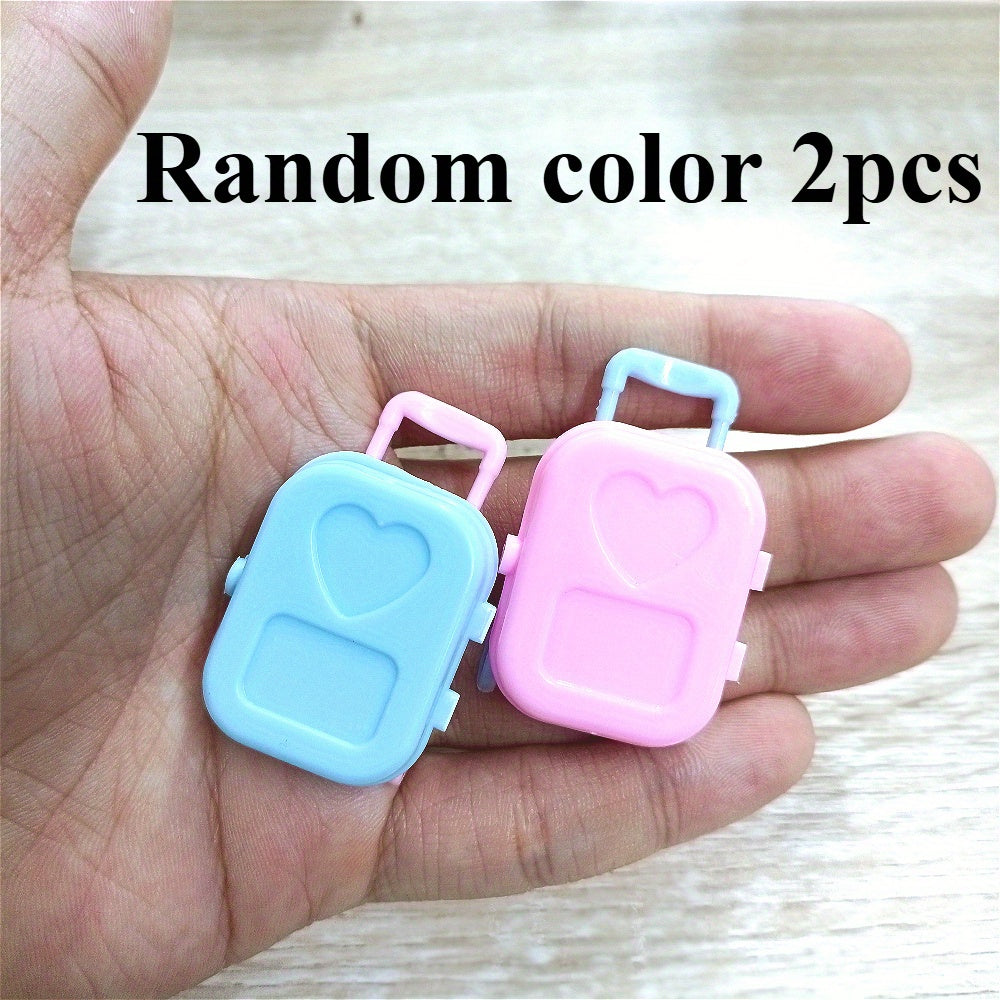 2pcs Mini Suitcases Trolleys Doll House Decoration