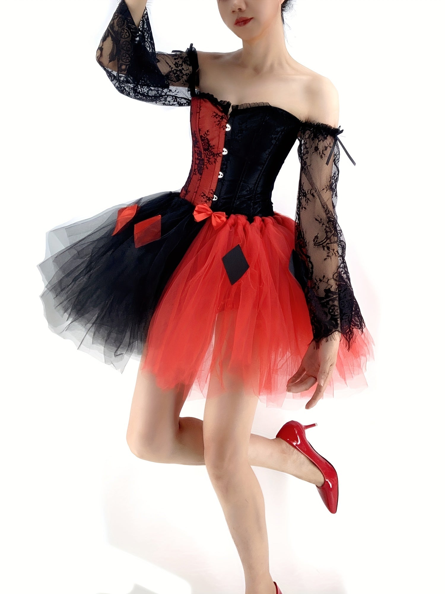 Halloween Colorblock Body Shaper Set & Plaid Mesh Skirt