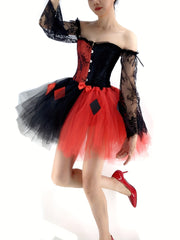 Halloween Colorblock Body Shaper Set & Plaid Mesh Skirt
