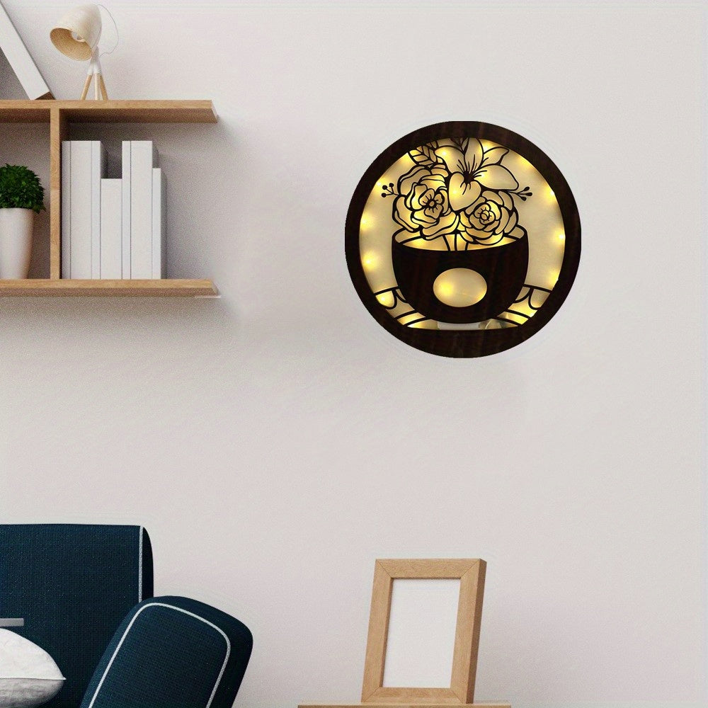 Children's Room LED Wall Clock Creative Lamp Retro Wooden Sign Hanging Lamp