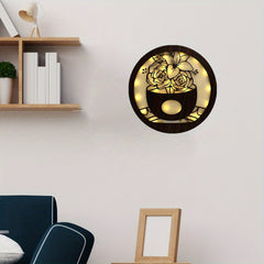 Children's Room LED Wall Clock Creative Lamp Retro Wooden Sign Hanging Lamp