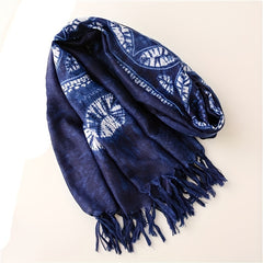 Geometric Leaf Print Scarf Tassel Shawl Vintage Hijab Boho Turban
