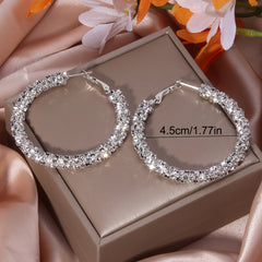 Full Rhinestone Hoop Earrings Silver Plated Jewelry Party Gift 1Pair