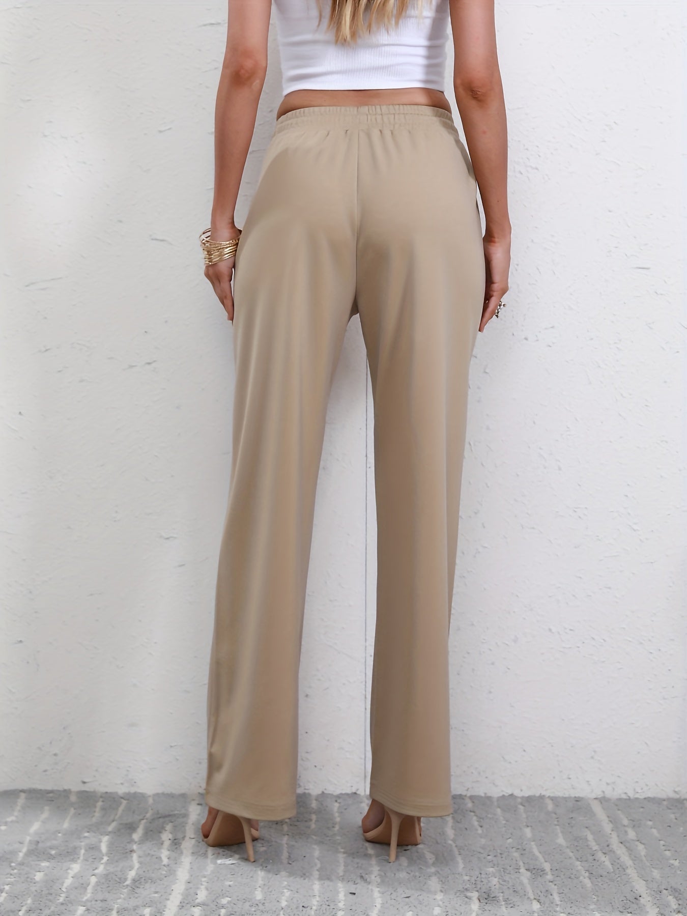 Drawstring Waist Straight Leg Pants High Waist Casual