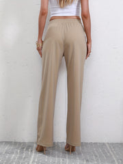 Drawstring Waist Straight Leg Pants High Waist Casual