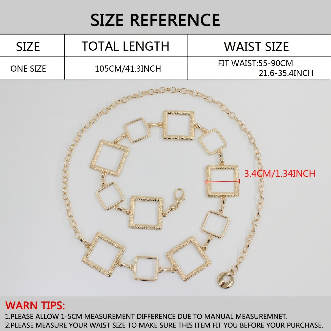Metal Waist Chain Women's Square Belt For Dress Shirt Suit