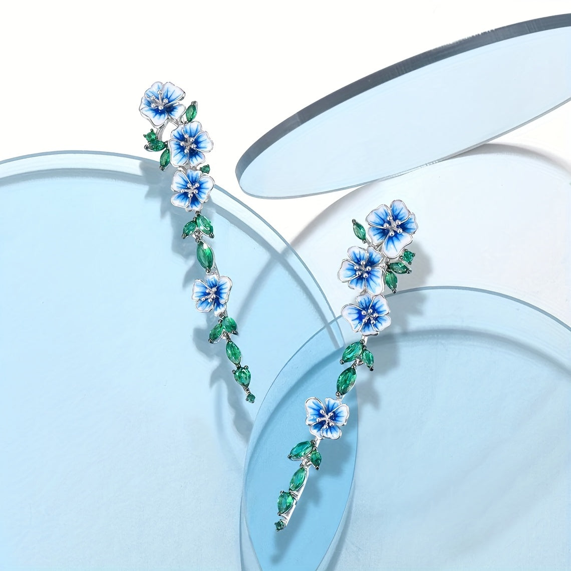 Emerald Synthetic Gem Flower Chain Dangle Earrings