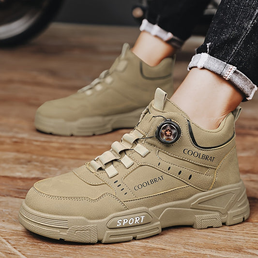 Men's Solid PU Leather Ankle Boots with Rotary Buckle