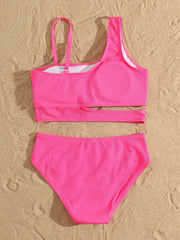 Girls 2pc Swimsuit Bikini Set Ribbed Top & Bottoms Bathing Suit Swimwear