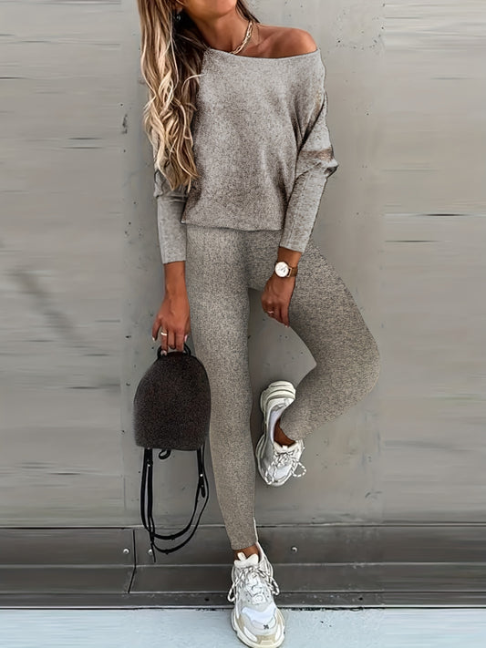  Casual One Shoulder Top & Leggings Set