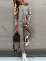  Casual One Shoulder Top & Leggings Set