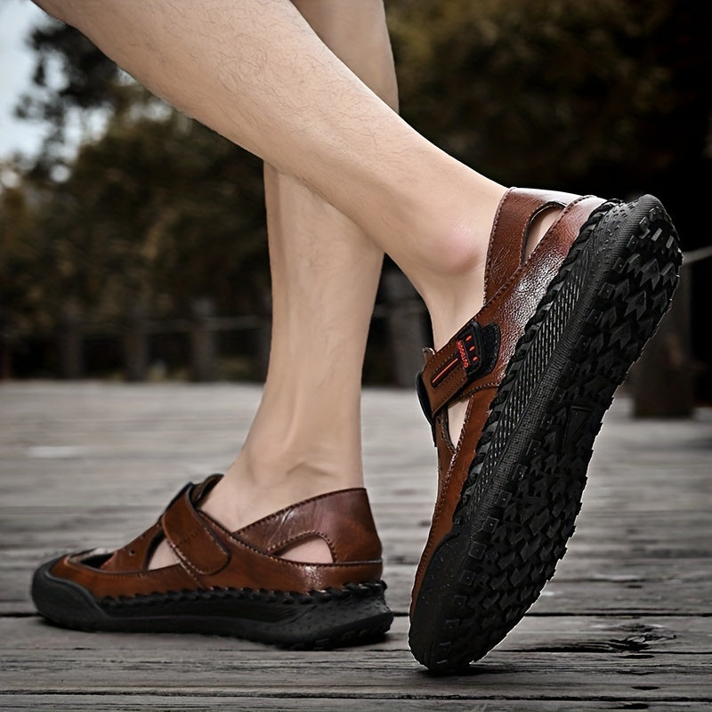 Men's Solid Stitch Closed Toe Sandals Rubber Sole Non-slip Shoes