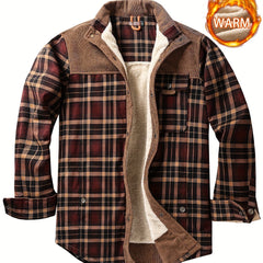 Men's Plaid Print Jacket Windproof Thermal Lapel Winter Shirt