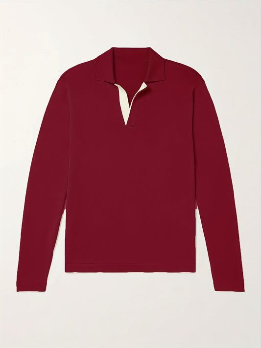 Men's V Neck Polo Collar Pullover Sweater
