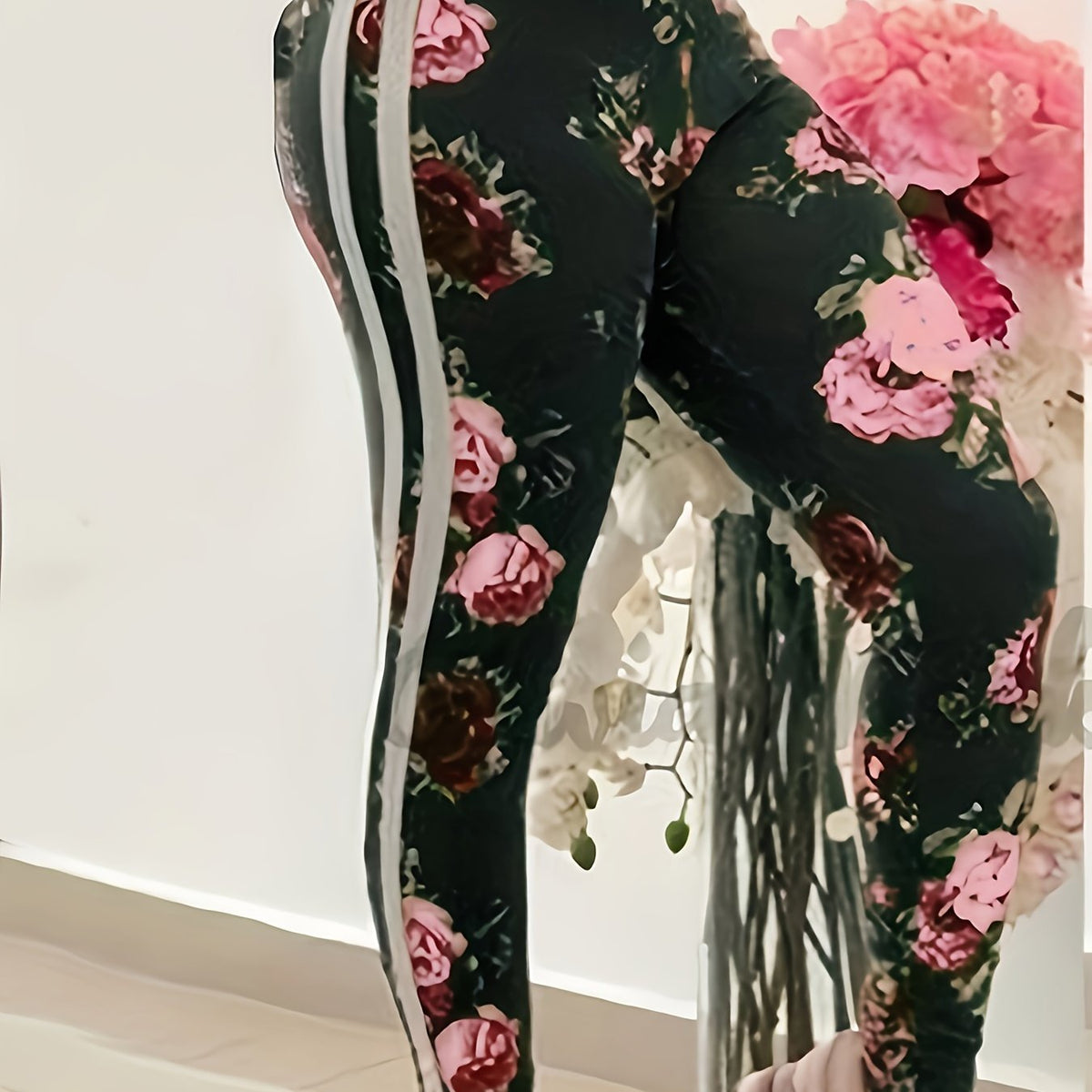 Women's Plus Floral Print Leggings High Rise Stretch Leggings