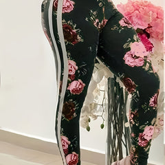 Women's Plus Floral Print Leggings High Rise Stretch Leggings