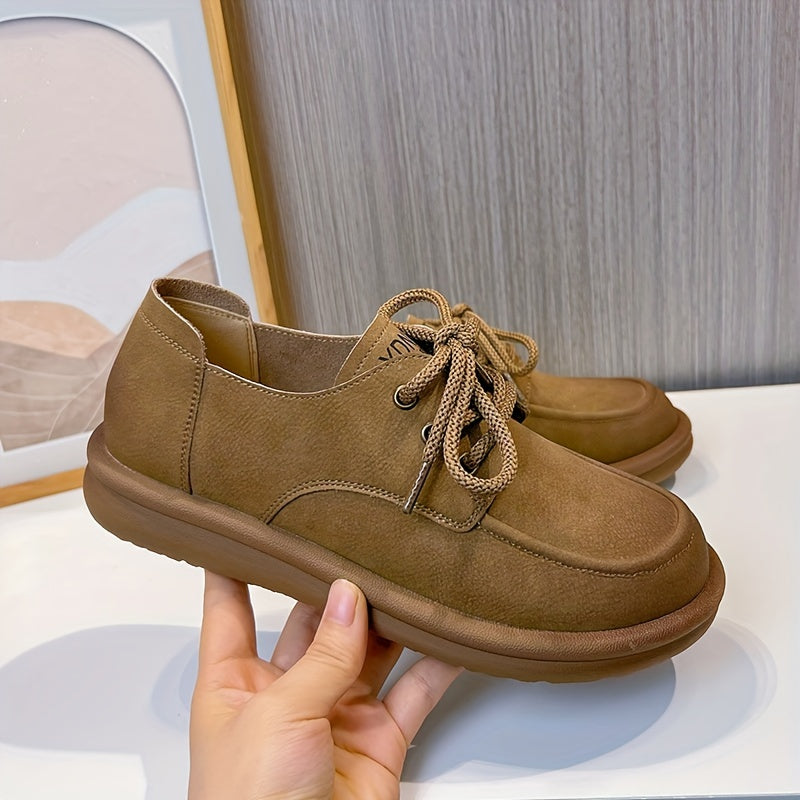 Women's Retro Shallow Mouth Flat Shoes Lace Up Walking Shoes