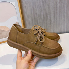 Women's Retro Shallow Mouth Flat Shoes Lace Up Walking Shoes