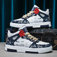 Men's Ocean Waves Print Lace-up Sneakers Skate Shoes