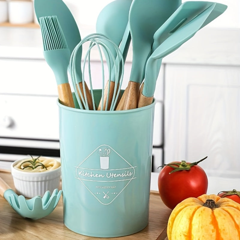 12pcs Wooden Handle Silicone Kitchenware Set