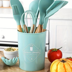 12pcs Wooden Handle Silicone Kitchenware Set