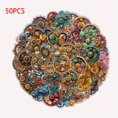 50pcs Steampunk Gears Waterproof Stickers Intricate Mechanical Self Adhesive