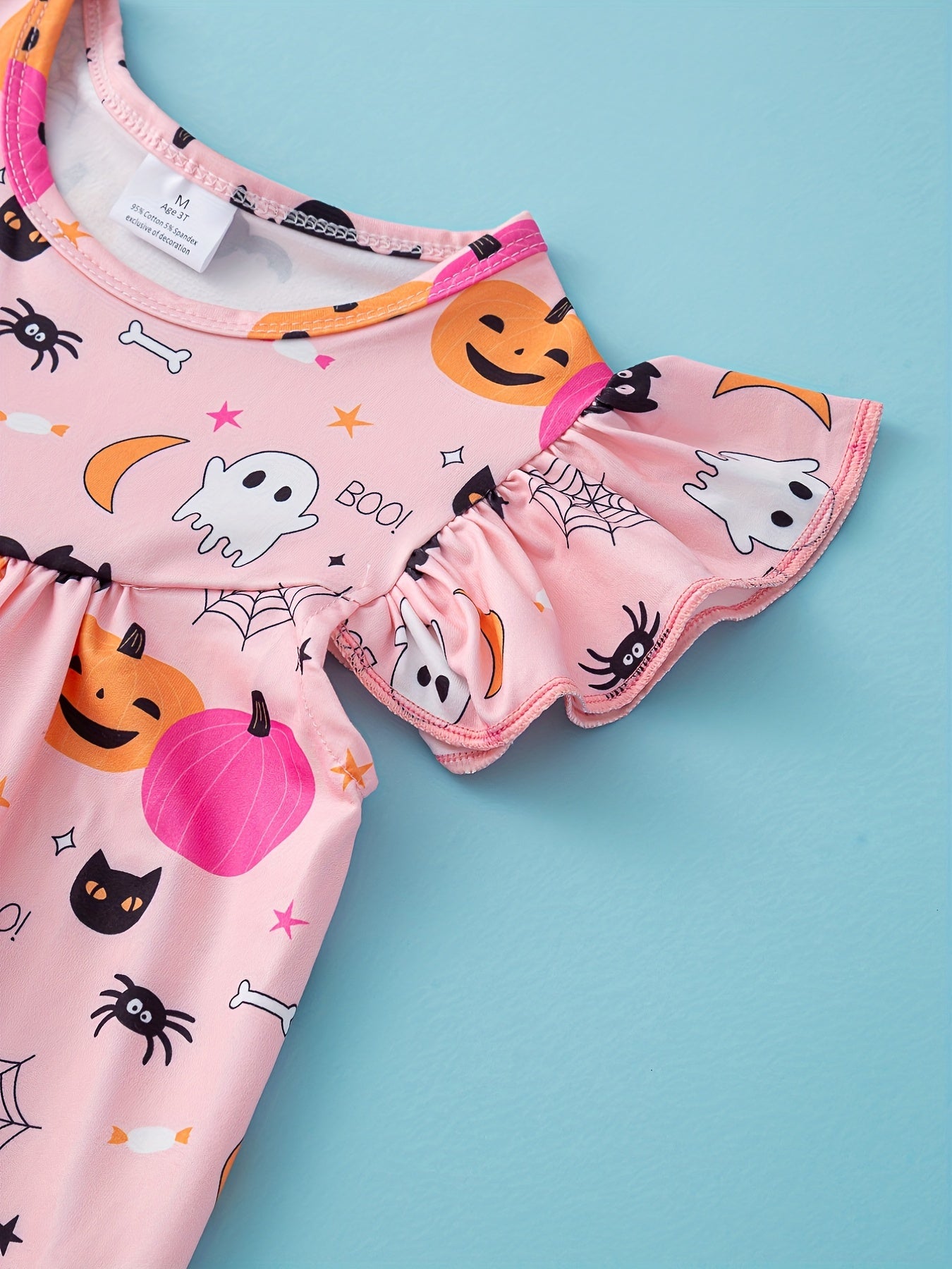 Pumpkin Halloween Dress Flying Sleeve Comfort Fit Girls Vacation Party Casual
