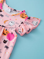 Pumpkin Halloween Dress Flying Sleeve Comfort Fit Girls Vacation Party Casual