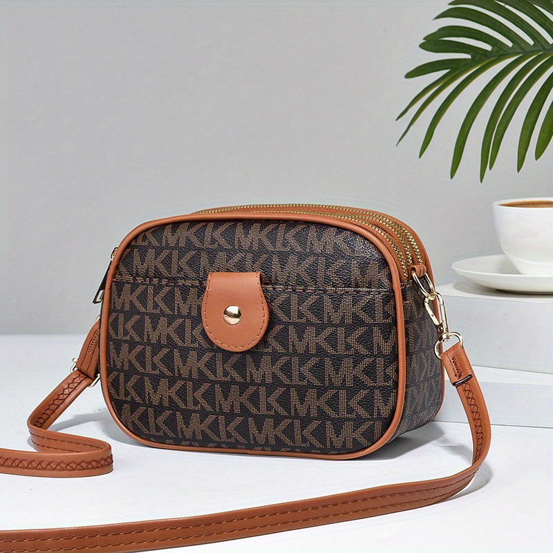 Vintage Classic Letter Print Crossbody Bag PU Leather Square Purse