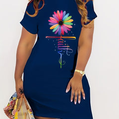  Floral Print Short Sleeve Dress