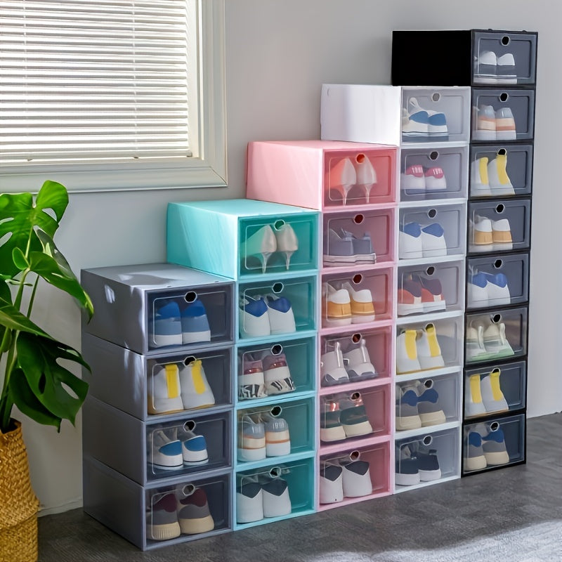 12pcs Clear Plastic Shoe Boxes Easy Assembly Dustproof Storage Box