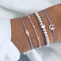 Bohemian Heart Golden Chain Bracelets Set 4pcs