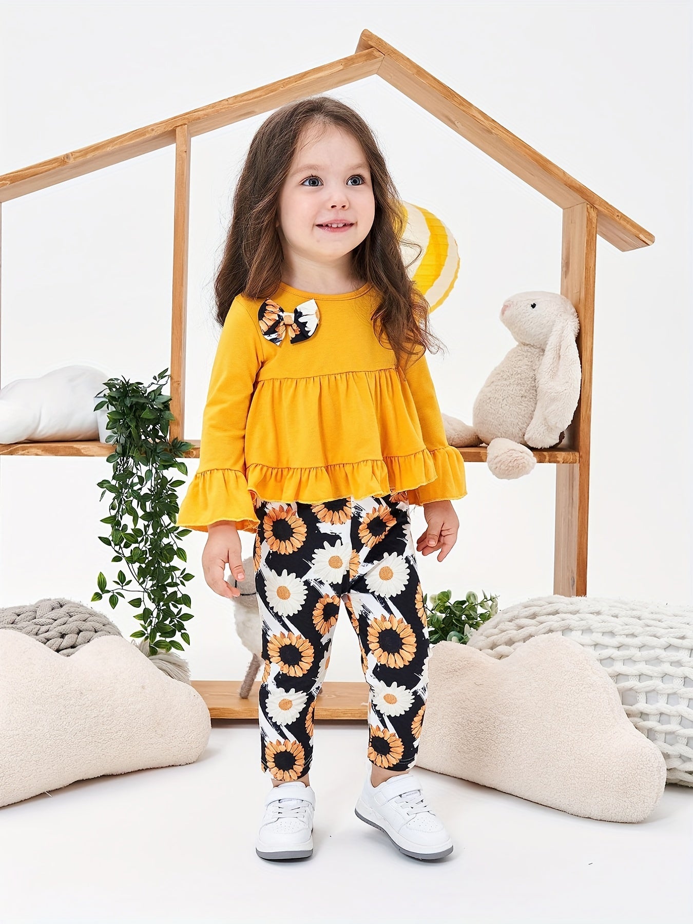 Leopard Pattern Ruffled Dress & Leggings Set for Girls
