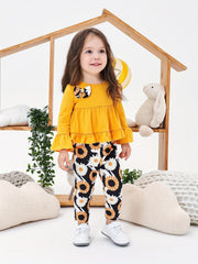 Leopard Pattern Ruffled Dress & Leggings Set for Girls