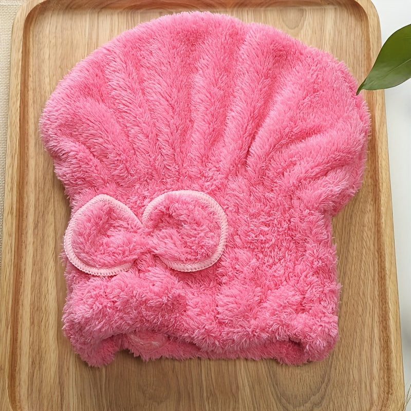 Soft Bow Decor Hair Drying Cap Towel Quick Drying Shower Cap