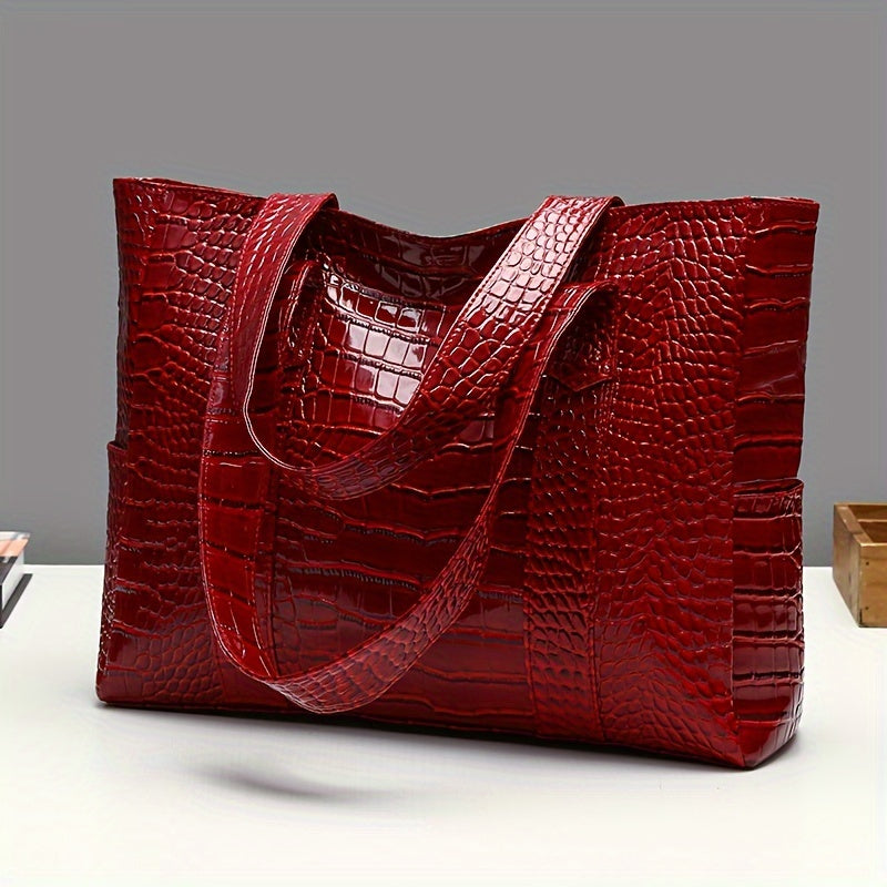 Crocodile Pattern PU Leather Tote Bag Shoulder Handbag