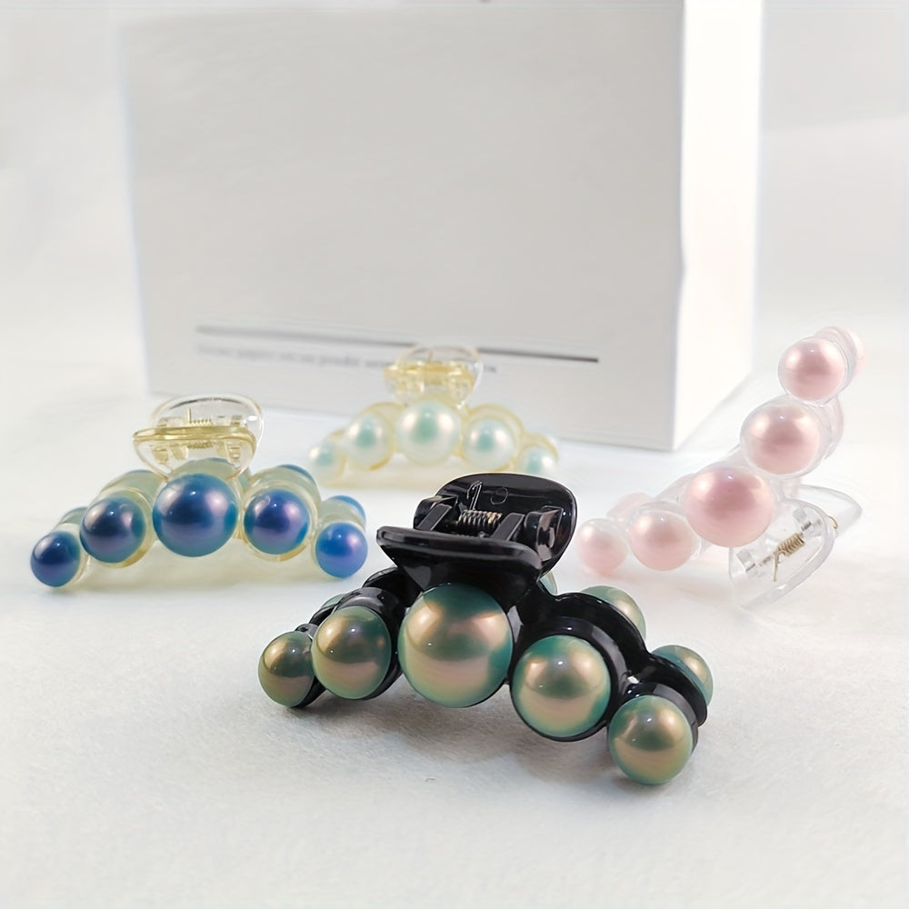 Faux Pearl Decor Hair Claw Minimalist Banana Clip