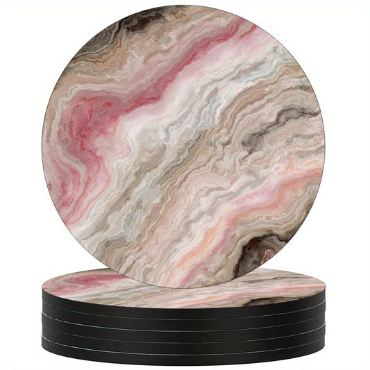 Set of 6 Marbling Drink Coasters - Absorbent Rubber with Non Slip Backing