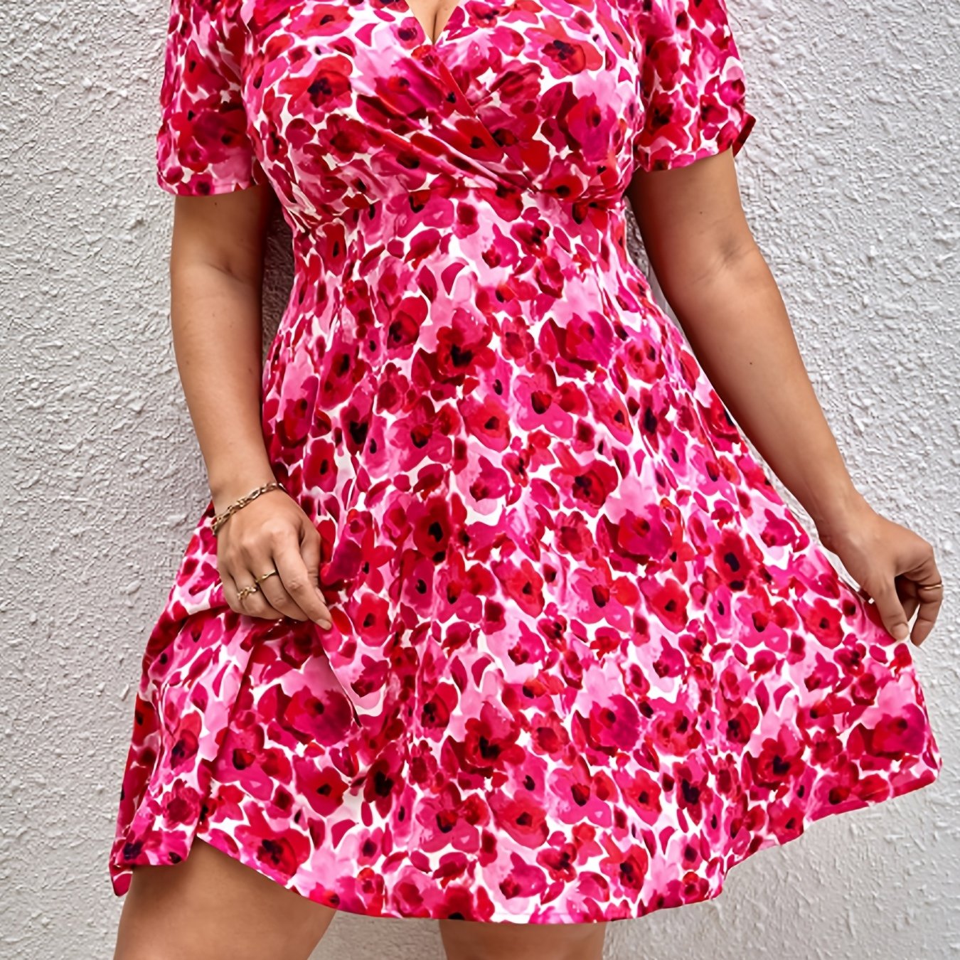  Boho Dress Women's Plus Floral Print Short Sleeve Slim Fit Dress