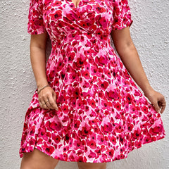  Boho Dress Women's Plus Floral Print Short Sleeve Slim Fit Dress