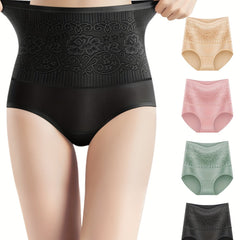 4pcs Jacquard Tummy Control Panties High Waist Intimates Briefs