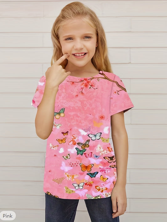 Girl's 3D Butterfly Graphic Active Tee